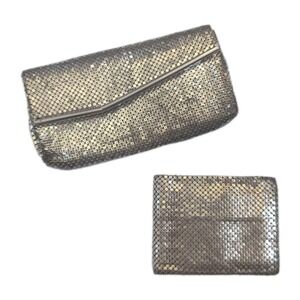 Whiting &‎ Davis Silver Mesh Envelope Clutch & Wallet Set Bundle